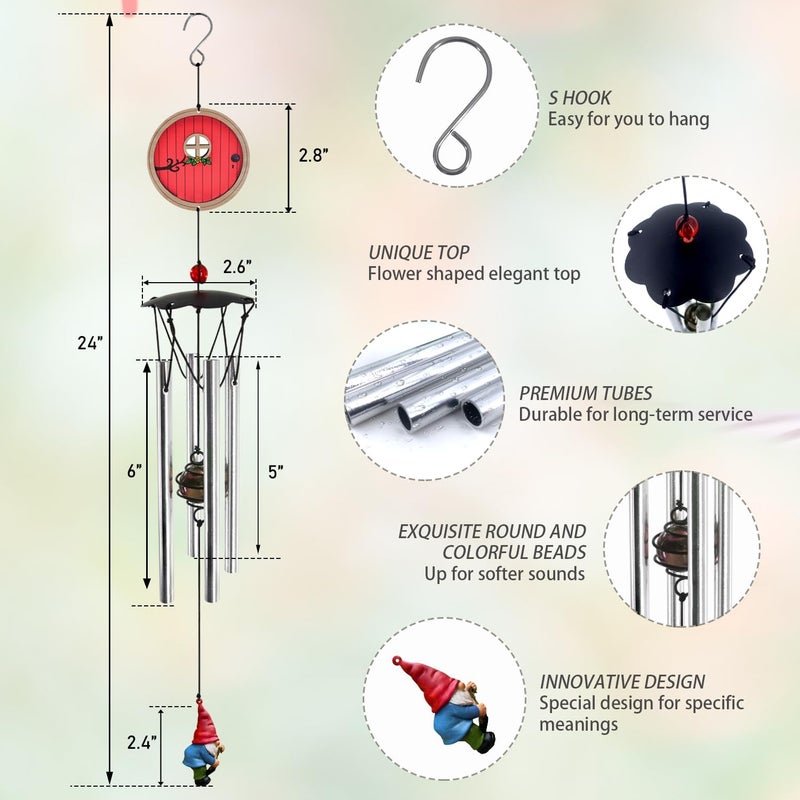 Howarmer Wind Chimes for Outside 24" Red Fairy Garden Door Wind Chimes Outdoor Home Patio Garden Decor Windchimes Outdoors Gift Ideas for Women Mom Grandma Sisters - Image 2